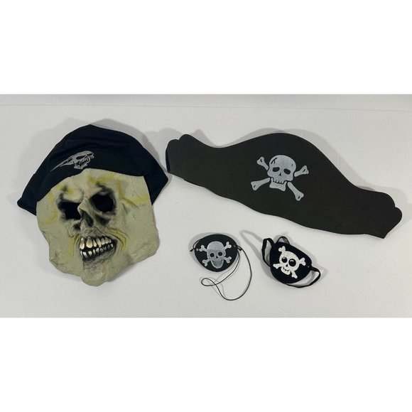 Pirate Skeleton Mask Hat Eye Patches Jolly Rodger Halloween Cosplay Theater - Picture 1 of 8